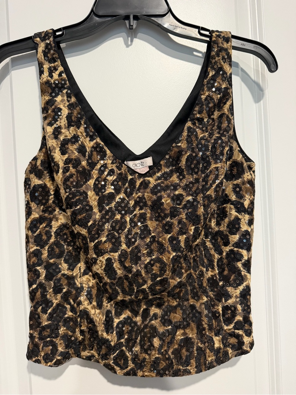 Cache Leopard Sequin V-Neck Bandeau Top - Brown & Black